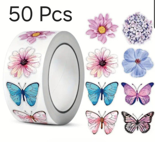 50x adesivi farfalla fiori - 50x,