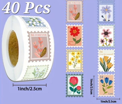 40x adesivi timbri fiori - 40x,